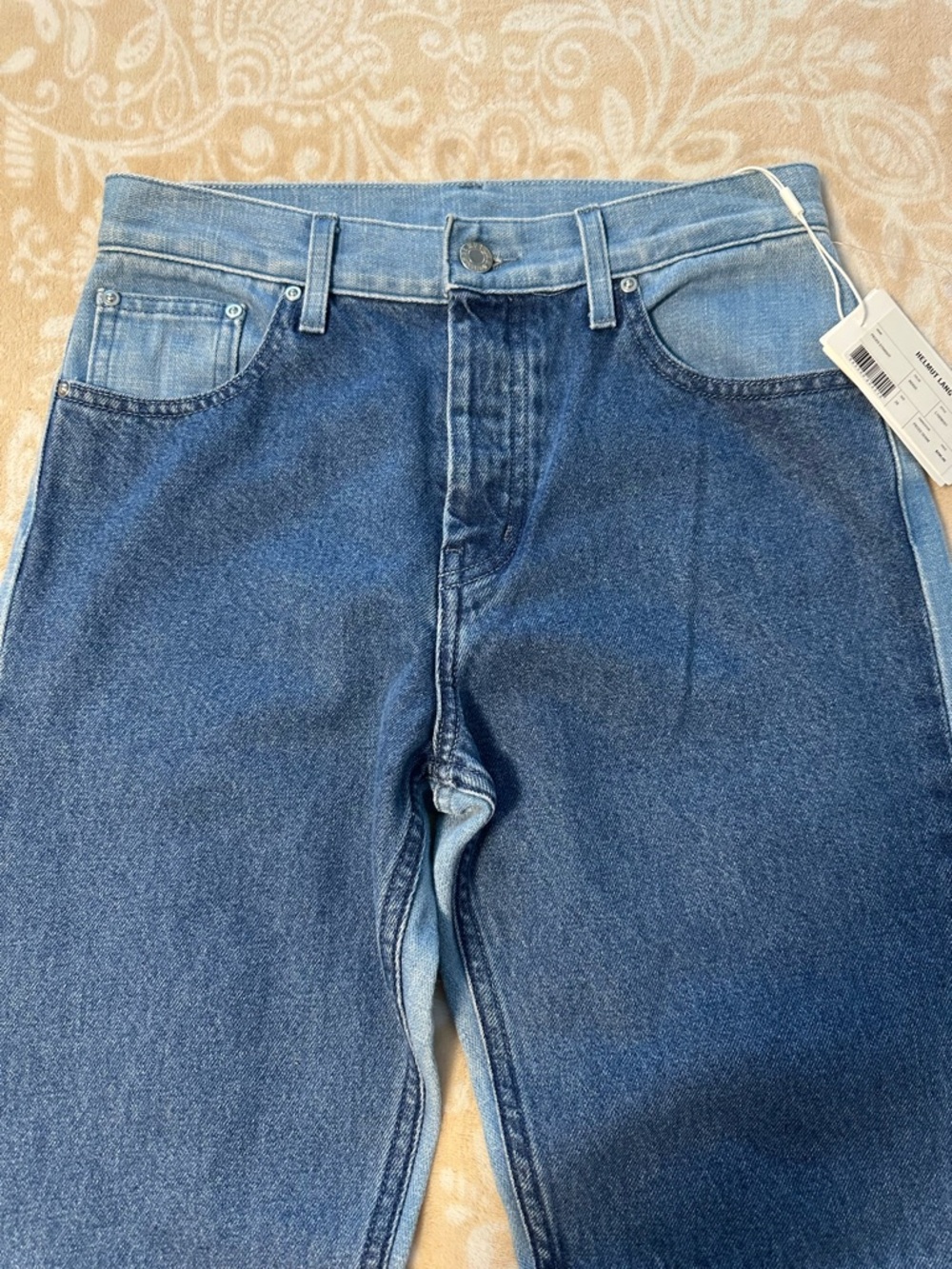Helmut Lang Two-Tone Patchwork Blue Straight Jeans - Picture 3 of 15